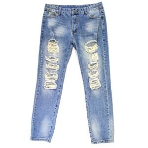 Classic Collection Mens Distressed Ripped Denim Jeans Blue Size 36x32 Streetwear